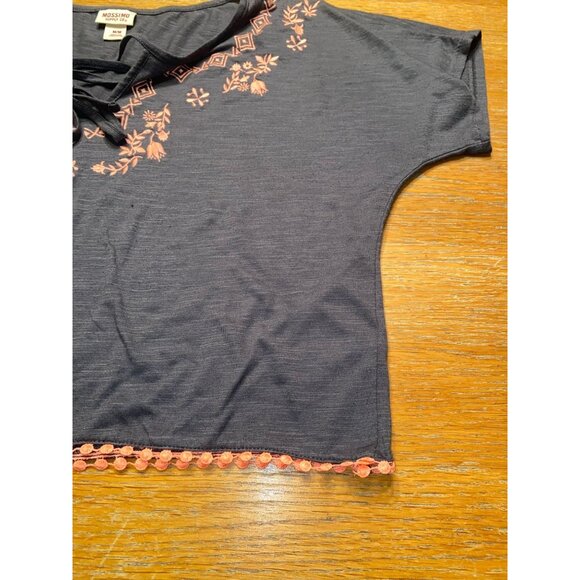 Mossimo Womens Embroidered Cropped Top Navy & Pink M - Picture 3 of 4